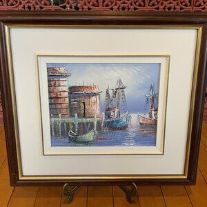 F. W. Furst, Impressionist Fishing Harbour, Oil Painting.